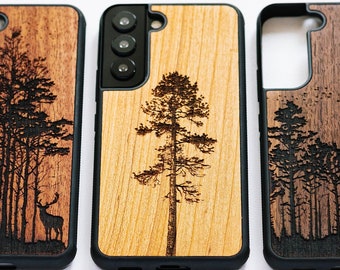 Wild forest - wood S24, S24, S23, S22, S21, S20, S10 case | Samsung Galaxy S Ultra, Plus and FE cases | Deers in wood, Pine tree