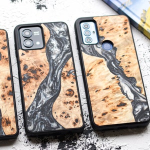 Motorola-hoesje hout en hars – geschikt voor Moto G Stylus 5G, Moto G14, Moto G34, Moto Edge 50 Pro, Moto G73, Moto G24, Moto G Play + More.