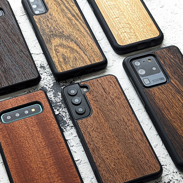 Echtholzgehäuse S24, S23, S22, S21, S20, S10 | Samsung Galaxy S Ultra-, Plus- und FE-Hüllen | Premium-Handyhülle aus Holz mit Stoffinnenseite