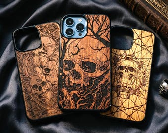 Memento Mori Engraved Wood iPhone Case | Dark Academia & Stoic Aesthetic Cover