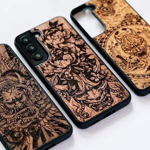 Japanese Hannya Mask - wood S24, S24, S24, S24, S23, S22, S21, S20, S10 case | Samsung Galaxy S Ultra, Plus and FE cases | Handcrafted case