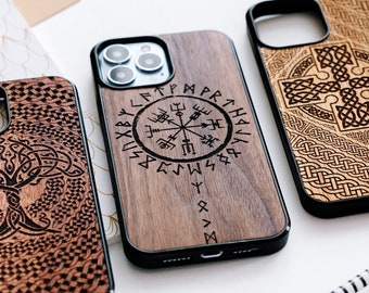 Celtic symbols - wood iPhone Magsafe case for 14, 13, 12, 11 with | iPhone Pro max, Plus, Pro and SE cases | Tree of life, Viking Compass