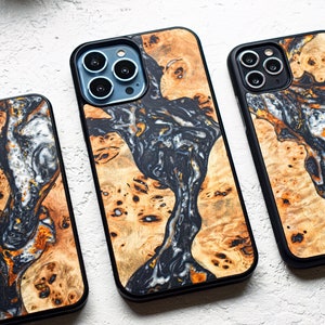 Wood + resin iPhone case for 15 Pro Max, 15 Plus | 14, 14 Plus, 14 Pro Max | 13 Pro Max, 13 Mini | 12 Pro Max, 12 Mini |  iPhone 11 Pro Max