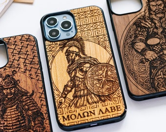 Samouraï, spartiate, viking - Coque en bois Magsafe pour iPhone 14, 13, 12, 11, X, SE, 8 | Coques pour iPhone Pro max, Plus, Pro et SE