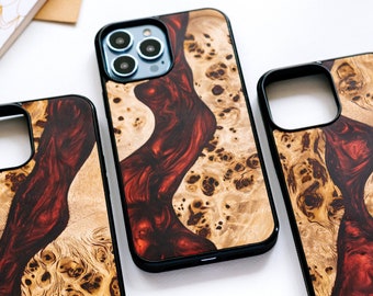 Resin + wood case for iPhone 15, 14, 13, 12, 11, XS, X, SE, 8, 7 case with Magsafe | Pro max, Pro, Plus, mini and regular versions