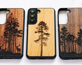 Wild forest - wood S24, S24, S23, S22, S21, S20, S10 case | Samsung Galaxy S Ultra, Plus and FE cases | Deers in wood, Pine tree