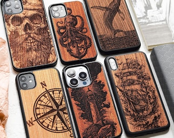 Nautical Odyssey - real wood Magsafe case for iPhone 17, 16, 15, 14, 13, 12, 11, X, SE, 8 | iPhone Pro max, Pro and SE cases | Adventure
