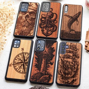 Odyssée de la mer | Coque en bois véritable pour Samsung série A : A16, A06 | A55, A35, A25, A15 | A54, A34, A24, A14 | A53, A33, A13 | A52, A32 et plus