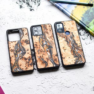 Funda de madera y resina para Motorola: compatible con Moto G Stylus 5G, Moto G14, Moto G54, Moto Edge 40, Moto G73, Moto G Play, Moto G84 y más.