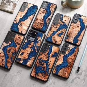 Oceanic resin + wood case for S25, S24, S23, S22, S21, S20, S10 | Samsung Galaxy S Ultra, Plus and FE cases | Ukranian Poplar burl wood