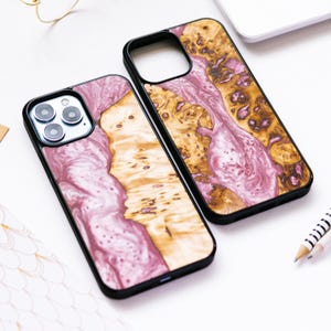 Echtholz + Harz | Handgefertigte Hülle passend für iPhone 16, 15, 14, 13, 12, 11, X | Pro max, Plus, Pro und SE Hüllen | Magsafe Upgrade verfügbar