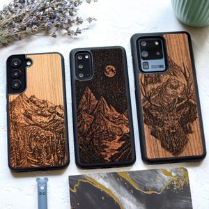 Mountains | Real engraved wood case for Samsung S25, S24, S23, S22, S21, S20, S10 | Samsung Galaxy S Ultra, Plus and FE cases