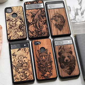 Real Engraved Wood case for Google Pixel 10, 10 Pro, 10 Pro XL | 9, 9 Pro, 9 Pro XL | 8, 8 Pro, 8a | 7, 7 Pro, 7a | 6, 6 Pro, 6a | 5A 5G