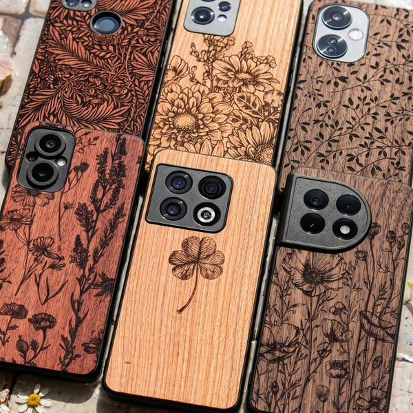 Funda de madera auténtica para OnePlus 13, Ace 3V, Nord 4, Nord CE3, 12R, N20, N10, CE2 y más.