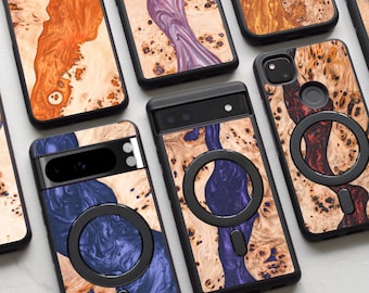 Holz und Resin Gehäuse für Google Pixel | Passend für Pixel 10, 9, 8, 7, 6, 5 Serie | Handgefertigte natürliche Schutzhülle, einzigartige echte Wurzelholz