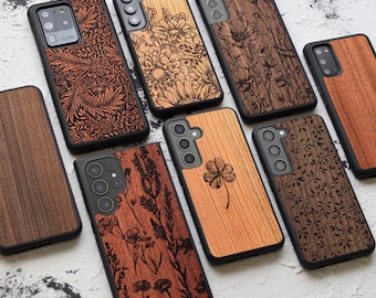 Wildflowers - houten hoesje voor Samsung S24,S23, S22, S21, S20, S10 |  Galaxy S Ultra-, Plus- en FE-hoesjes | Olijftak/zonnebloem