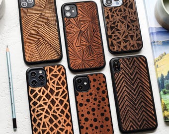 Timeless Geometry | Real engraved wood case for iPhone 16, 15, 14, 13, 12, 11, X and more | Pro max, Plus, Pro and SE | Magsafe Upgrade