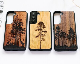 Wild forest - real wood case for S24, S25, S25, S24, S23, S22, S21, S20, S10 | Samsung Galaxy S Ultra, Plus and FE cases | Deer, Pine tree