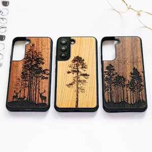 Foresta selvaggia - custodia in vero legno per custodie S24, S25, S25, S24, S23, S22, S21, S20, S10 / Samsung Galaxy S Ultra, Plus e FE / Cervo, Pino