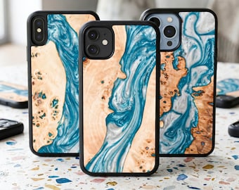 Real Wood Epoxy Resin iPhone Case | MagSafe Compatible, Protective Cover | Fits 17, 16, 15, 14, 13, 12, 11, X | Pro Max, Plus, Mini