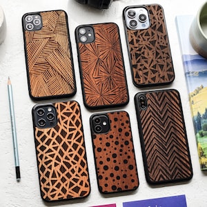 Timeless Geometry | Real engraved wood case for iPhone 17, 16, 15, 14, 13, 12, 11, X and more | Pro max, Plus, Pro and SE | Magsafe Upgrade