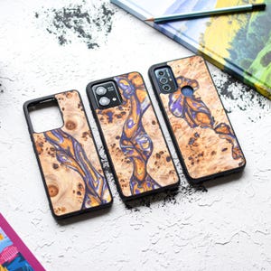 Funda de madera y resina para Motorola: compatible con Moto G Stylus 5G, Moto G14, Moto G24, Moto G34, Moto Edge Ultra, Moto G73, Moto G Play y más.