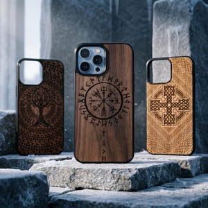 Celtic symbols | Real wood case with Magsafe Upgrade for iPhone 17, 16, 15, 14, 13, 12, 11, X | Pro Max, Pro | Tree of life Viking Compass