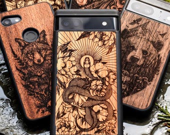 Engraved Real Wood case for Google Pixel | Fits Pixel 10, 9, 8, 7, 6, 5, 4 | Pro XL, Pro, Fold