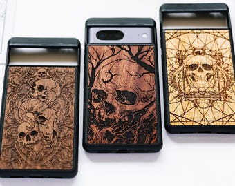 Gothic Skull - Real Wood Case for Google Pixel 10, 10 Pro, 10 Pro XL | 9, 9 Pro, 9 Pro XL | 8, 8 Pro 8a | 7, 7 Pro, 7a | 6, 6 Pro 6a | 5A 5G