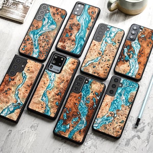Einzigartige Holz + Resin Tasche für Samsung S25, S24, S23, S22, S21, S20, S10 | Galaxy Ultra, Plus und FE Hüllen | Schützend, Schlank, Einzigartig