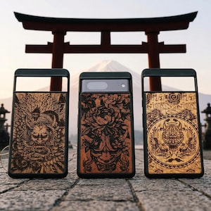 Japanese Hannya Mask - Wood Case for Google Pixel 10, 10 Pro, 10 Pro XL | 9, 9 Pro, 9 Pro XL | 8, 8 Pro, 8a | 7, 7 Pro, 7a | 6, 6 Pro, 6a 5