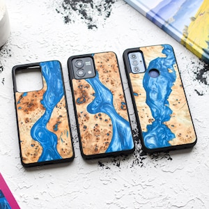 Funda de madera y resina para Motorola: compatible con Moto G Stylus 5G, Moto G14, Moto G34, Moto G24, Moto G73, Moto Edge Fusion, Moto G Play, Moto G54 y más.
