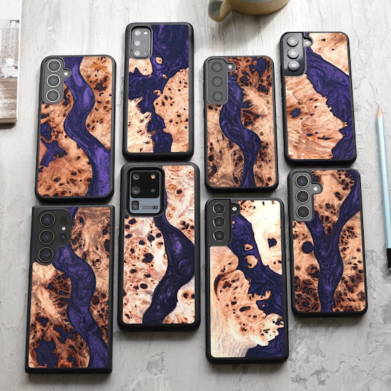 Real wood epoxy resin case for S25, S24, S23, S22, S21, S20, S10  Samsung Galaxy S Ultra, Plus and FE cases Ukranian Poplar burl wood