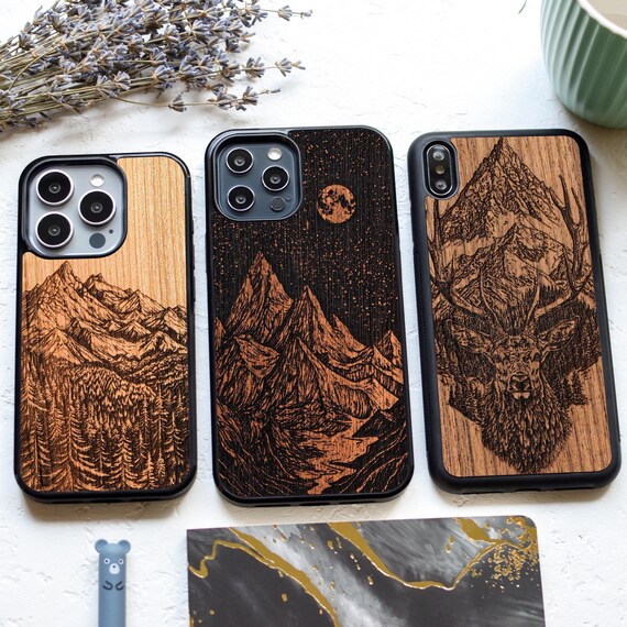 Mountains | Real wood Magsafe case for iPhone 17, 16, 15, 14, 13, 12, 11, X | Pro Max, Pro, Plus | Handcrafted, Protective, Nature Inspired