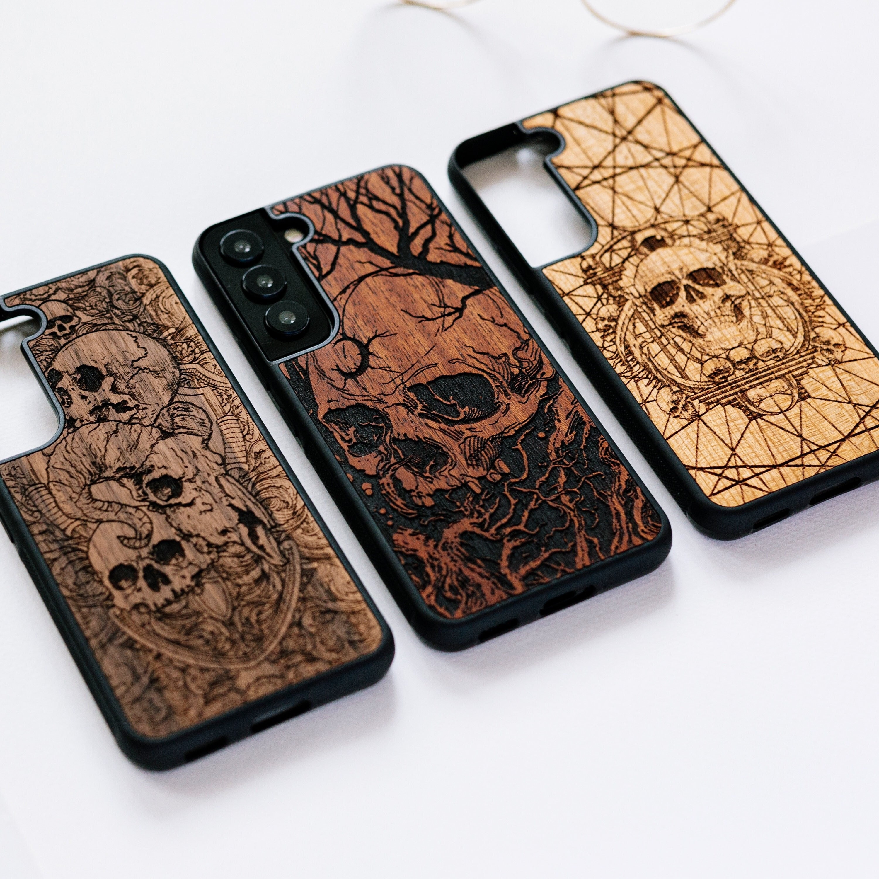 Gothic Skull Wood S24, S23, S22, S21, S20, S10 Case Samsung S23