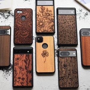 Fleurs sauvages - Étui en bois véritable pour Google Pixel 9, 9 Pro, 9 Pro XL | 8, 8 Pro, 8a | 7, 7 Pro, 7a | 6, 6 Professionnels, 6a | 5, 5A 5G | 4 XL, 4A 5G, 4A
