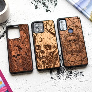 Gothic Skull - Real Wood Motorola Case – for Moto G Stylus 5G, Moto G14, Moto G73, Moto G Play, Moto G54, Moto G84, Moto Edge Ultra + More