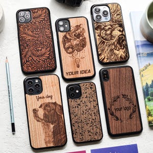 Custom Engraved Real Wood case for iPhone 17, 16, 15, 14, 13, 12, 11, XS, X, 8, 7 | Compatible with Pro Max, Pro, Plus | Magsafe