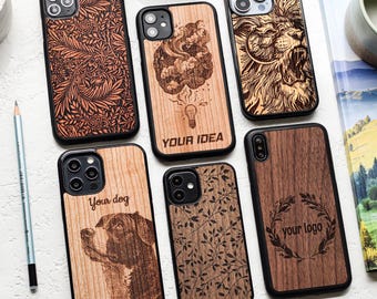 Custom Engraved Real Wood case for iPhone 17, 16, 15, 14, 13, 12, 11, XS, X, 8, 7 | Compatible with Pro Max, Pro, Plus | Magsafe
