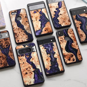 Echtholz + Resin Google Pixel Case für Pixel 10, 10 Pro, 10 Pro XL | 9, 9 Pro, 9 Pro XL | 8, 8 Pro, 8a | 7, 7 Pro, 7a | 6, 6 Pro 6a | 5A 5G
