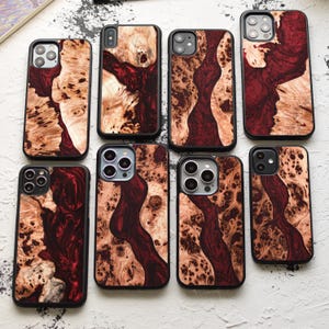 Résine époxy + bois véritable | Coque pour iPhone 17, 16, 15, 14, 13, 12, 11, XS, X, SE, 8, 7 avec mise à niveau Magsafe | Pro max, Pro, Plus, mini, SE