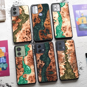 Funda Motorola de madera auténtica y resina: para Moto G Stylus 5G, Moto G Power, Moto G Play, Moto Edge Ultra, Moto G84, Moto G73, Moto G54 y más