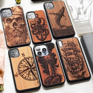 Nautical Odyssey - Echtholz MagSafe Tasche für iPhone 16, 15, 14, 13, 12, 11, X, SE, 8 | iPhone Pro Max, Plus, Pro und SE Hüllen | Abenteuer