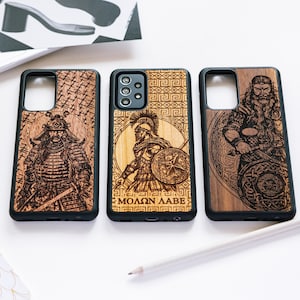 Samurai, Spartan, Viking - real wood case for Samsung A-series | A55, A35, A25, A05, A54, A34, A24, A14, A04, A73, A53, A33, A23 and more