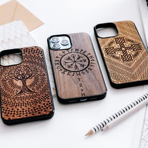 Celtic symbols | Real wood case with Magsafe Upgrade for iPhone 16, 15, 14, 13, 12, 11, X | Pro Max, Pro, Plus | Tree of life Viking Compass