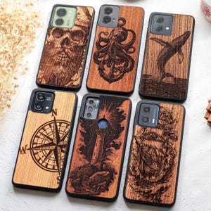 Funda de madera auténtica para Motorola: Aventura - Para G Stylus 5G, Moto G73, Moto G Play, Moto G 2024, Moto G 2023, Moto Edge Ultra, Moto G84 y más