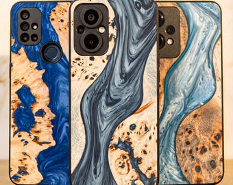 Real Wood Epoxy Phone Case OnePlus | Natural Burl Grain Design Fits OnePlus 15, 13, 12, 11, Nord