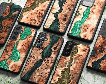 Real Wood + Resin case for S25, S24, S23, S22, S21, S20, S10 | Ultra, Plus, SE versions | Unique, Protective, Handcrafted