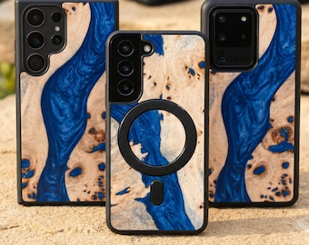 Oceanic Resin Wood-skal för Samsung Galaxy S-serien | Telefonskal i äkta trä | Passar S26, S25, S24, S23, S22, S21, S20, S10 | Ultra, Plus, FE