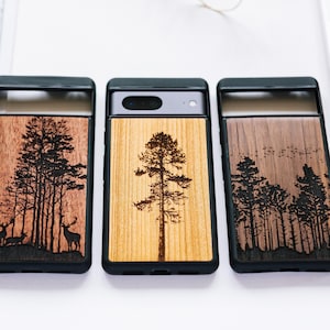 Wild Forest - Custodia in vero legno per Google Pixel per Pixel 9, 9 Pro, 9 Pro XL / 8, 8 Pro, 8a / 7, 7 Pro, 7a / 6, 6 Pro, 6a / 5, 5A 5G / 4 XL, 4A 5G